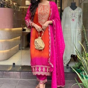 Indian designer muslin chinnon party wear 3pc ready to wear collection